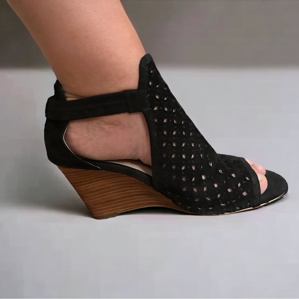 Cole Haan black suede open-toe bootie 10B